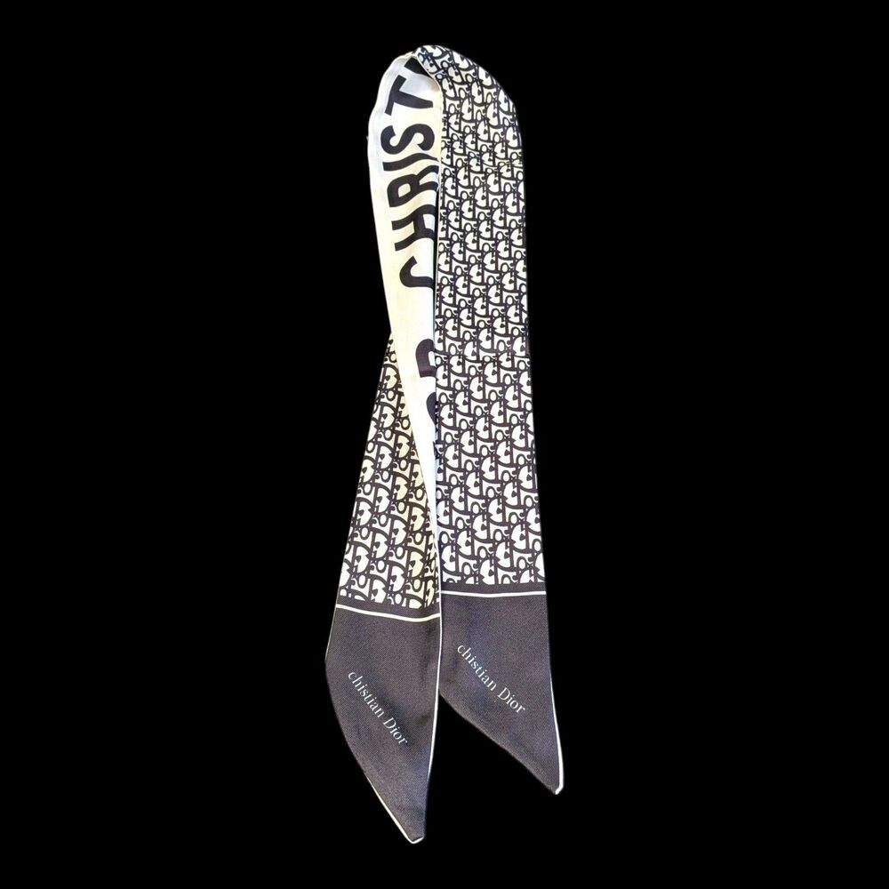 Christian Dior Mitzah Scarf Hair Ribbon 33"x2 Oblique Silk Bandeau Head Neck Tie